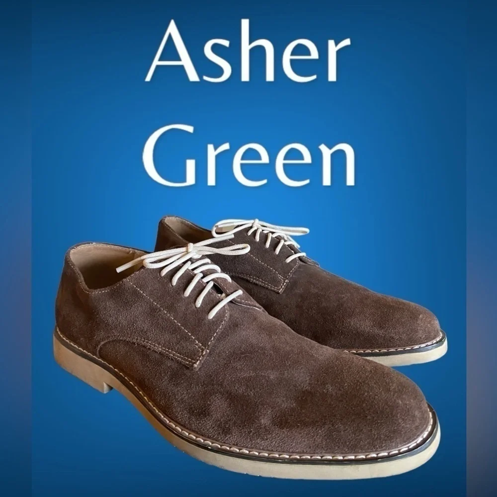 Asher Green-Men’s 11 chocolate brown genuine suede leather Oxford. Sharp! EUC